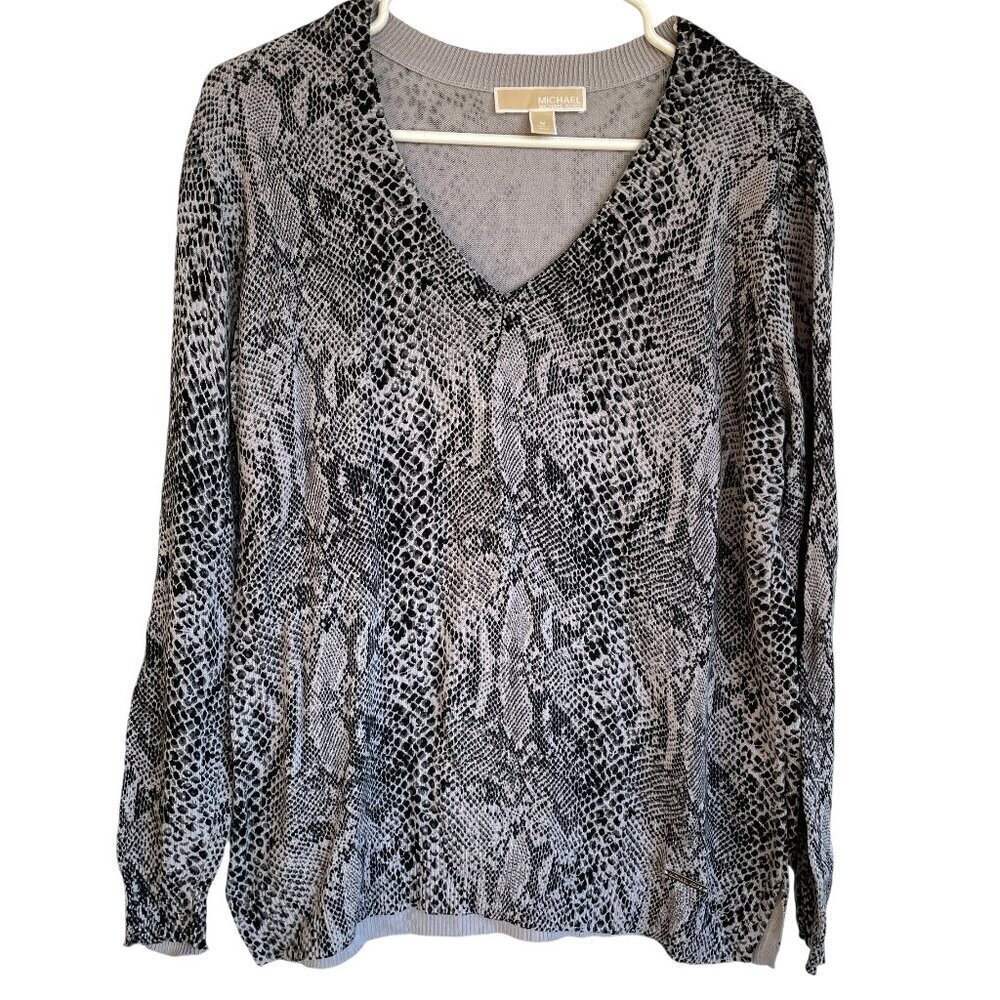 Michael Kors Women's V Neck Sweater Long Sleeve Snake Print Top Size M